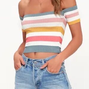 Lulus Striped Off-Shoulder Top NWT